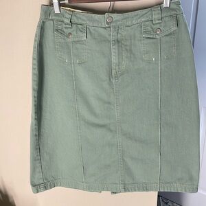 French cuff green denim skirt